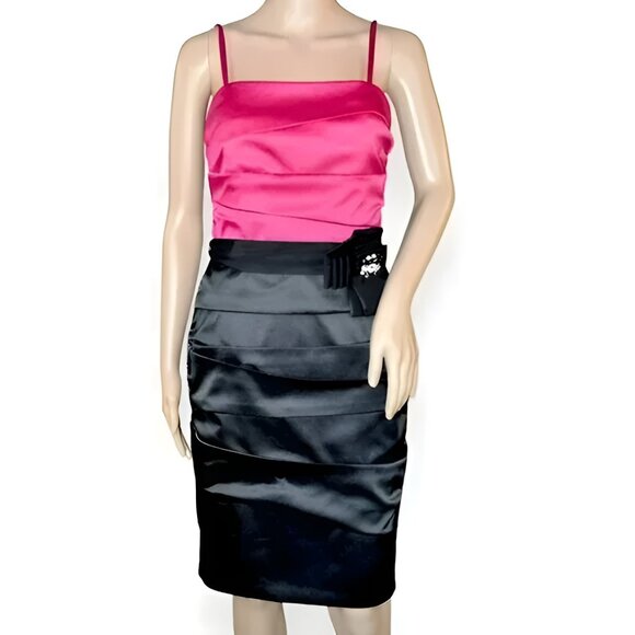NWT WHBM Color Block Pink Black Bandage Sheath Satin Strappy-Strapless Dress 4 - Picture 2 of 7
